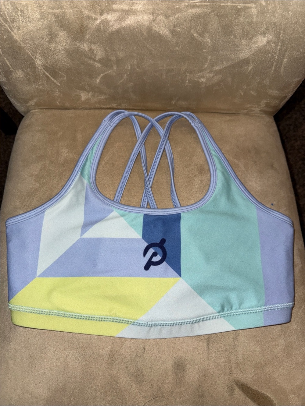 Peloton Pastel Geometric Strappy Sports Bra - size M
